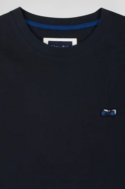 T-shirt manches courtes en coton bleu marine broderie dos coupe Regular