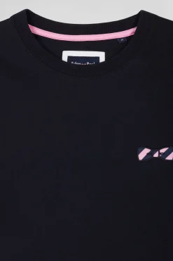 T-shirt manches courtes en coton bleu marine broderie cerclée coupe Regular