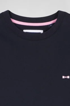 T-shirt manches courtes en coton bleu marine broderie dos emblème coupe Regular