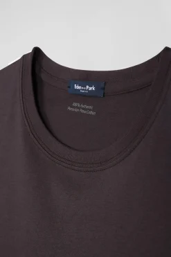 T-shirt manches courtes en coton Pima uni marron coupe Regular