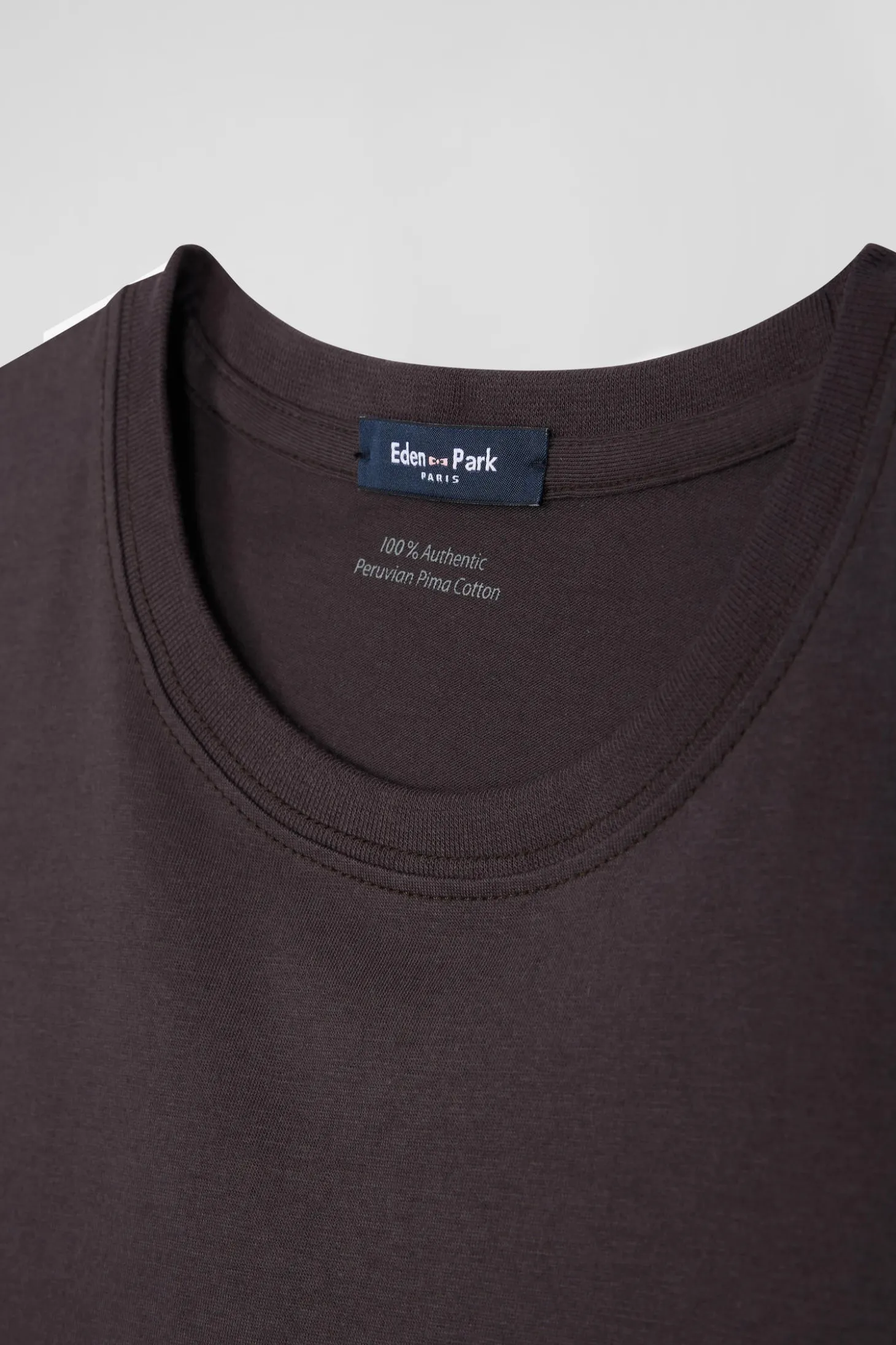 T-shirt manches courtes en coton Pima uni marron coupe Regular