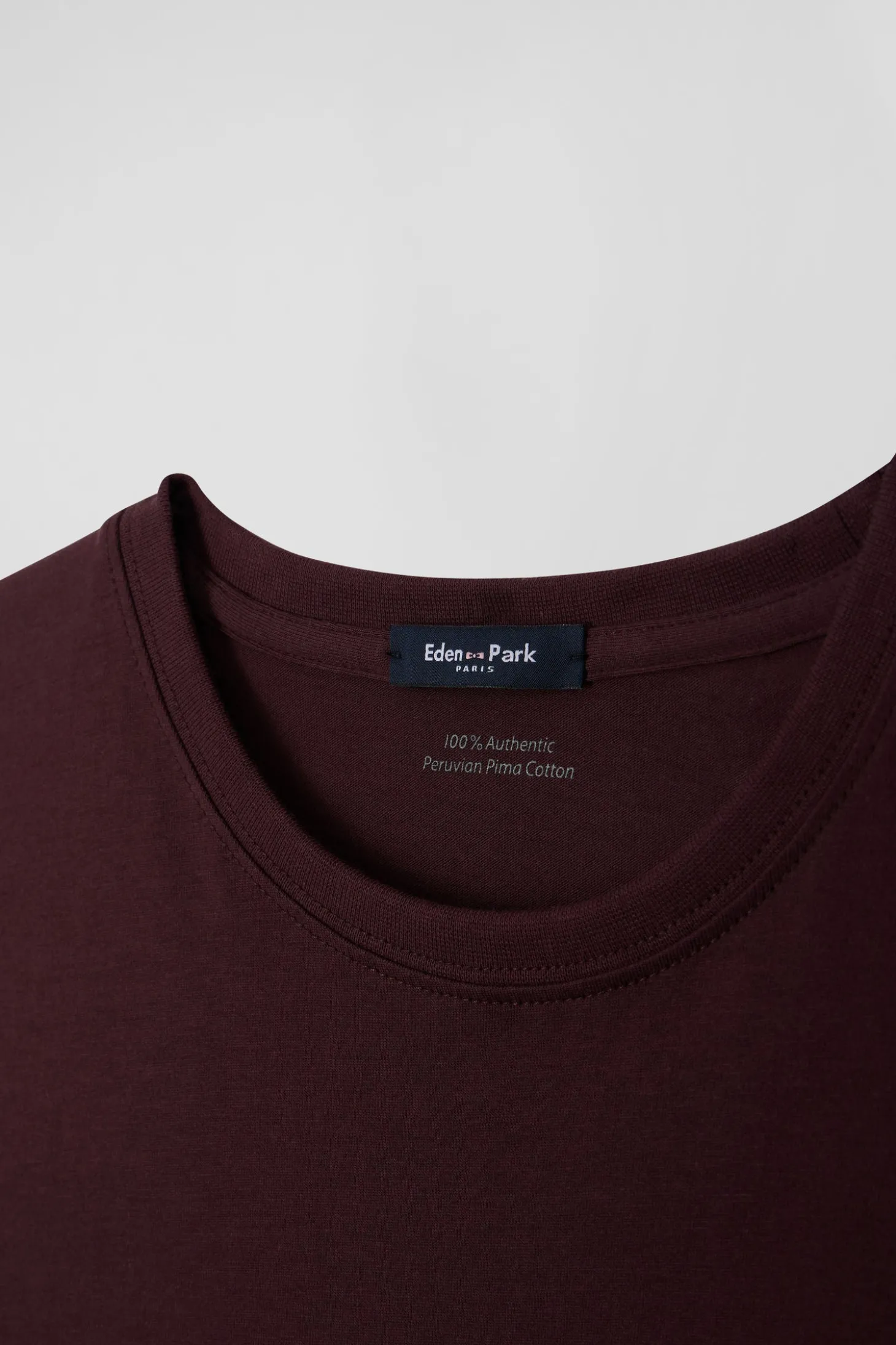T-shirt manches courtes en coton Pima uni bordeaux coupe Regular