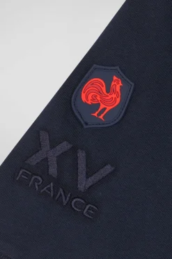 T-shirt manches courtes en coton bleu marine broderie tricolore XV de France coupe Regular