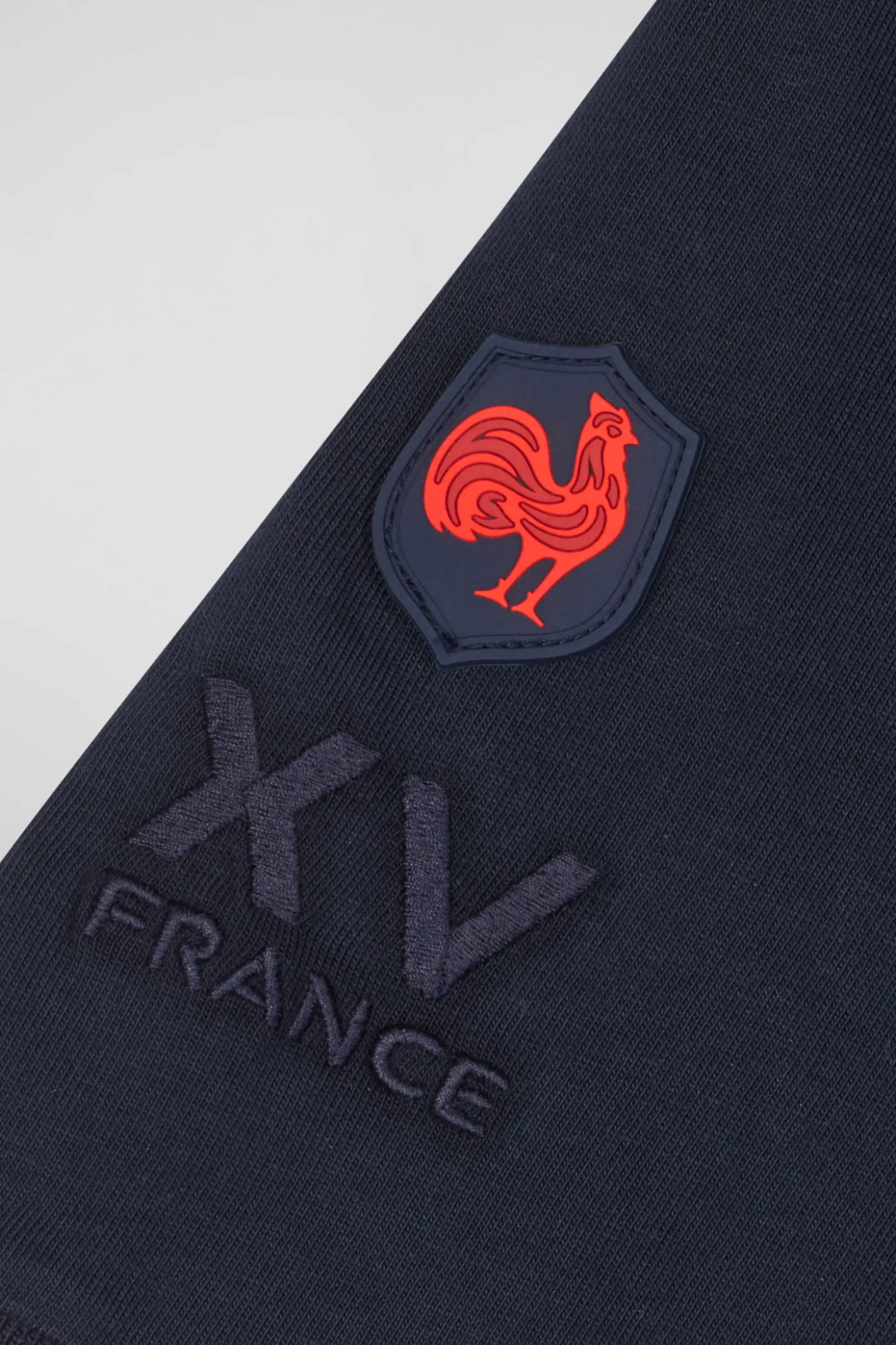 T-shirt manches courtes en coton bleu marine broderie tricolore XV de France coupe Regular