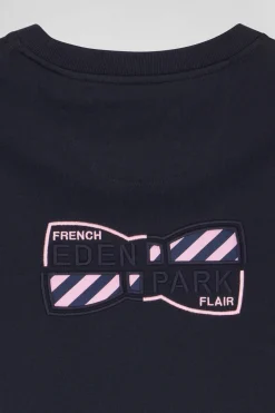 T-shirt manches courtes en coton bleu marine broderie dos emblème coupe Regular