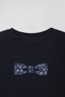 T-shirt manches courtes en coton bleu marine patch dos coupe Regular