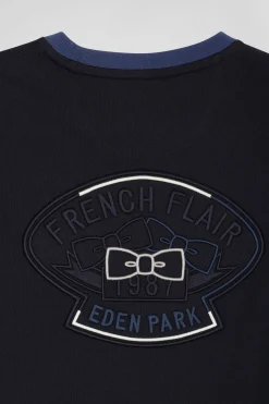 T-shirt manches courtes en coton marine à manches contrastées coupe Regular