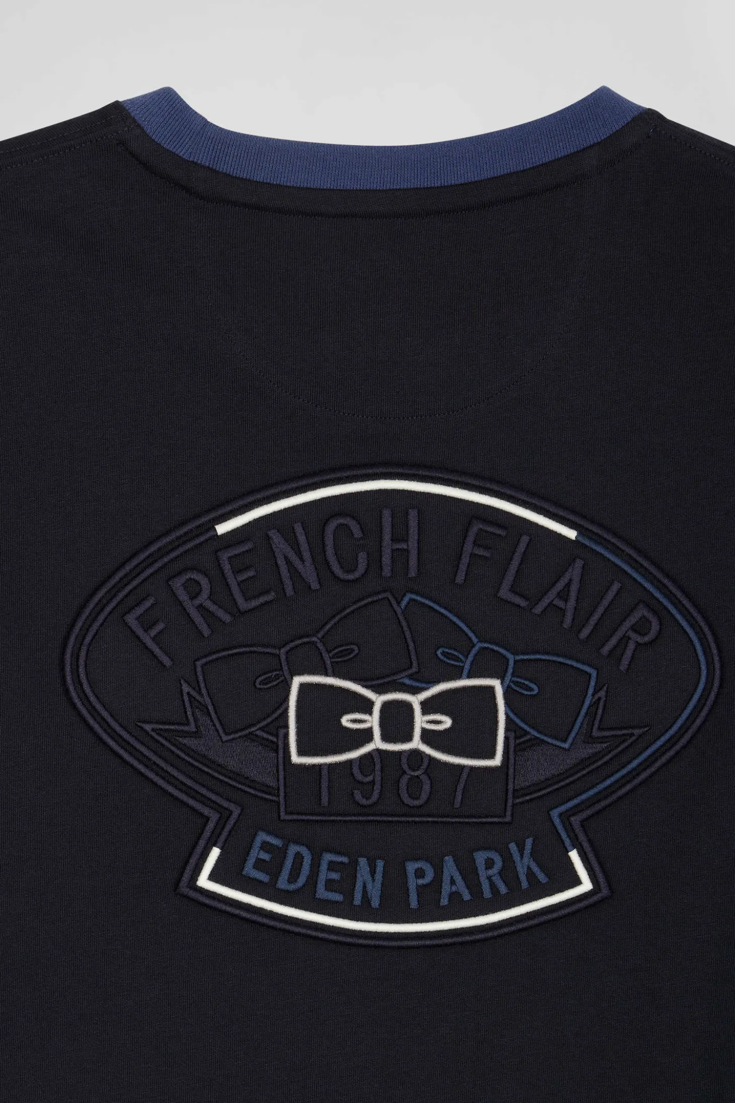T-shirt manches courtes en coton marine à manches contrastées coupe Regular