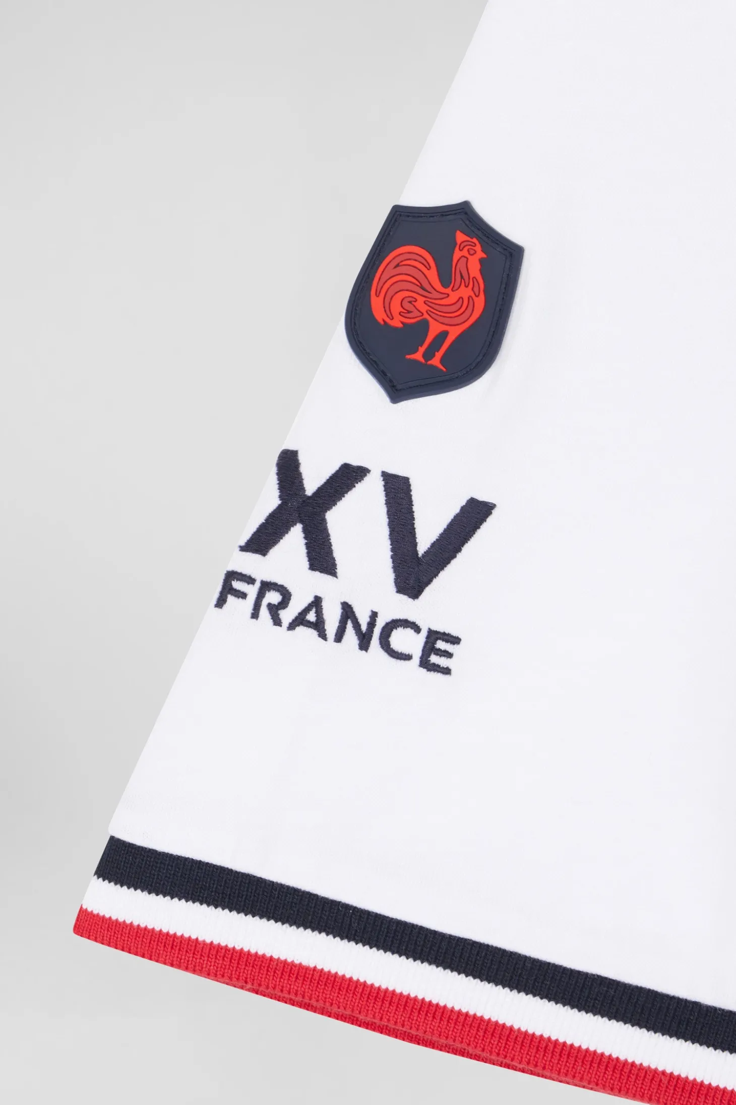 T-shirt manches courtes en coton blanc broderie tricolore XV de France coupe Regular