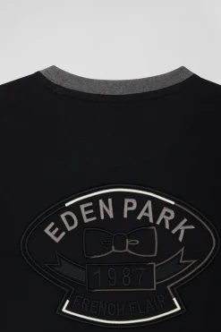 T-shirt manches courtes en coton noir broderie dos coupe Regular