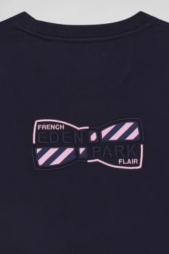 T-shirt manches courtes en coton bleu marine broderie dos emblème coupe Regular