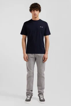 T-shirt manches courtes marine emblème tissu cravate coupe Regular