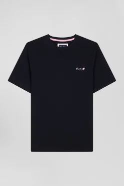 T-shirt manches courtes marine emblème tissu cravate coupe Regular