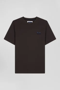 T-shirt manches courtes marron emblème tissu cravate coupe Regular