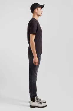 T-shirt manches courtes marron emblème tissu cravate coupe Regular