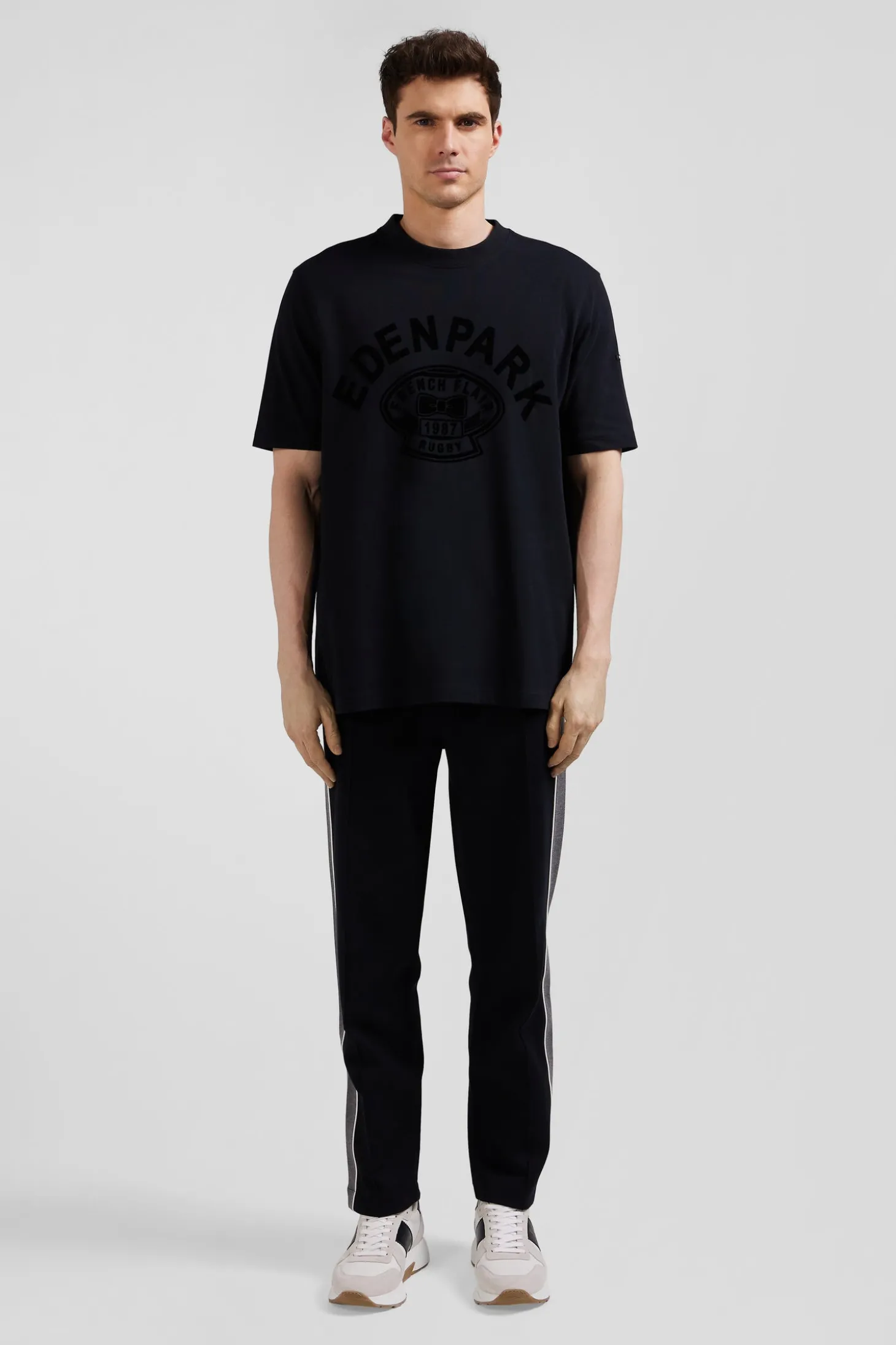 T-shirt manches courtes noir application Eden Park Rugby coupe Oversized