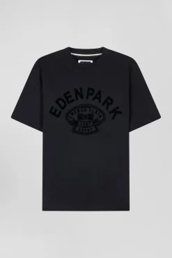 T-shirt manches courtes noir application Eden Park Rugby coupe Oversized