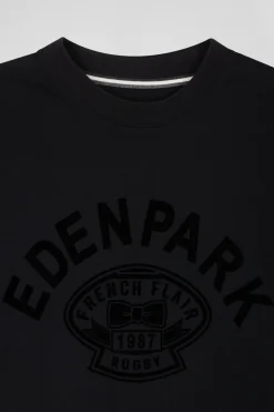 T-shirt manches courtes noir application Eden Park Rugby coupe Oversized