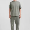 T-shirt manches courtes unisexe en coton surteint uni kaki coupe Oversized