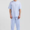 T-shirt manches courtes unisexe en coton surteint uni ciel coupe Oversized