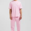 T-shirt manches courtes unisexe en coton surteint uni rose coupe Oversized
