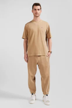 T-shirt manches courtes unisexe en coton surteint uni camel coupe Oversized
