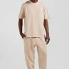 T-shirt manches courtes unisexe en coton surteint uni beige coupe Oversized