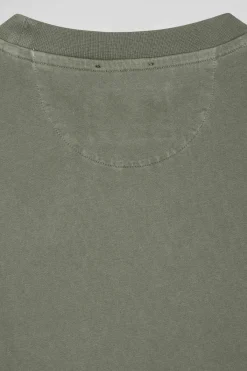 T-shirt manches courtes unisexe en coton surteint uni kaki coupe Oversized