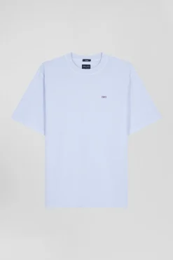 T-shirt manches courtes unisexe en coton surteint uni ciel coupe Oversized
