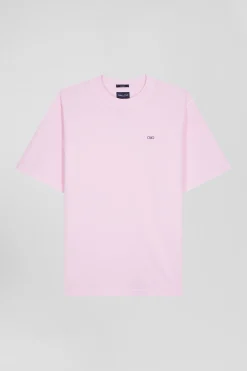 T-shirt manches courtes unisexe en coton surteint uni rose coupe Oversized