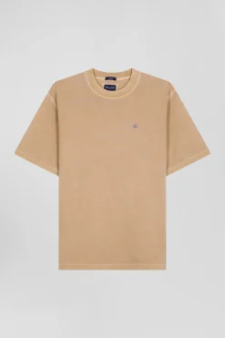 T-shirt manches courtes unisexe en coton surteint uni camel coupe Oversized