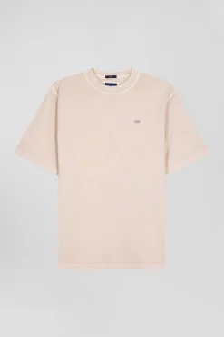 T-shirt manches courtes unisexe en coton surteint uni beige coupe Oversized