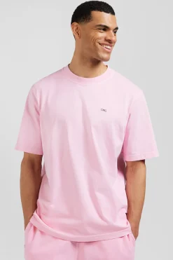 T-shirt manches courtes unisexe en coton surteint uni rose coupe Oversized