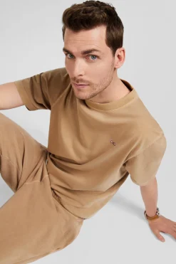 T-shirt manches courtes unisexe en coton surteint uni camel coupe Oversized