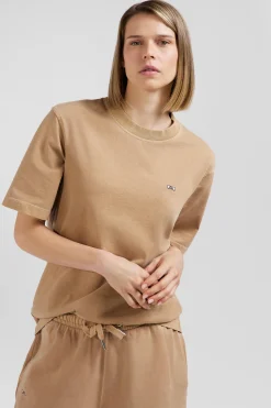T-shirt manches courtes unisexe en coton surteint uni camel coupe Oversized
