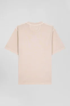 T-shirt manches courtes unisexe en coton surteint uni beige coupe Oversized