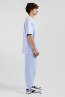 T-shirt manches courtes unisexe en coton surteint uni ciel coupe Oversized