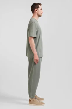 T-shirt manches courtes unisexe en coton surteint uni kaki coupe Oversized