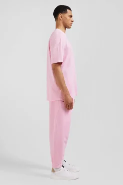 T-shirt manches courtes unisexe en coton surteint uni rose coupe Oversized