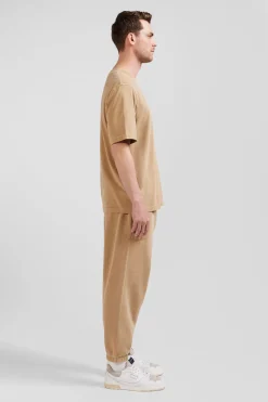 T-shirt manches courtes unisexe en coton surteint uni camel coupe Oversized