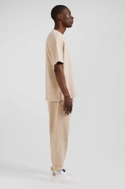 T-shirt manches courtes unisexe en coton surteint uni beige coupe Oversized