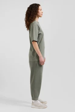 T-shirt manches courtes unisexe en coton surteint uni kaki coupe Oversized