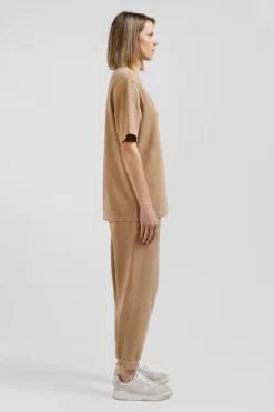 T-shirt manches courtes unisexe en coton surteint uni camel coupe Oversized