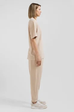 T-shirt manches courtes unisexe en coton surteint uni beige coupe Oversized
