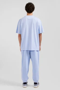 T-shirt manches courtes unisexe en coton surteint uni ciel coupe Oversized