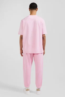 T-shirt manches courtes unisexe en coton surteint uni rose coupe Oversized