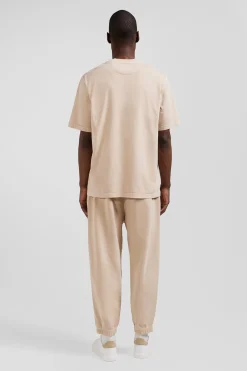 T-shirt manches courtes unisexe en coton surteint uni beige coupe Oversized