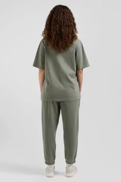 T-shirt manches courtes unisexe en coton surteint uni kaki coupe Oversized