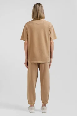 T-shirt manches courtes unisexe en coton surteint uni camel coupe Oversized