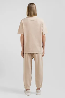T-shirt manches courtes unisexe en coton surteint uni beige coupe Oversized